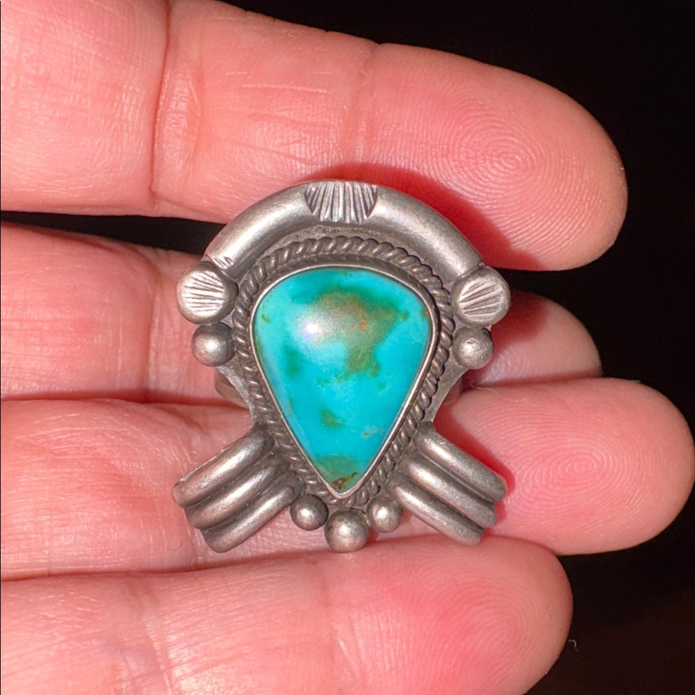 Unique Turquoise Silver 925 Statement Ring Marked… - image 2